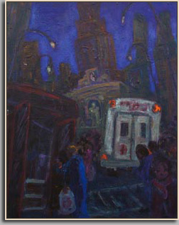 HERALD SQUARE (RED BUS)   2006   acrylic/canvas   48" x 38"